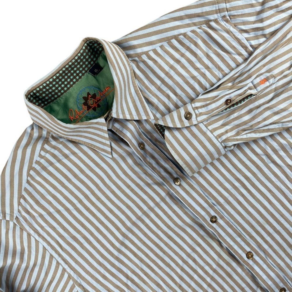 Robert Graham‎ Shirt Men XL Striped Blue Long Sleeve Flip Cuffs Cotton Blend EUC